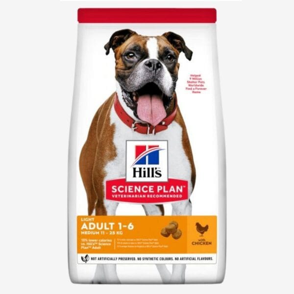 Hills SP suņu sausā barība light medium ar vistu - ObiDog